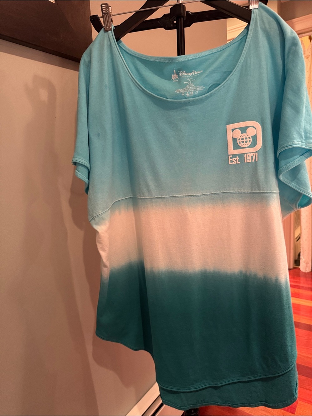 Disney World Spirit Jersey Teal and White Ombre Short Sleeve Adult Tee SIZE XL